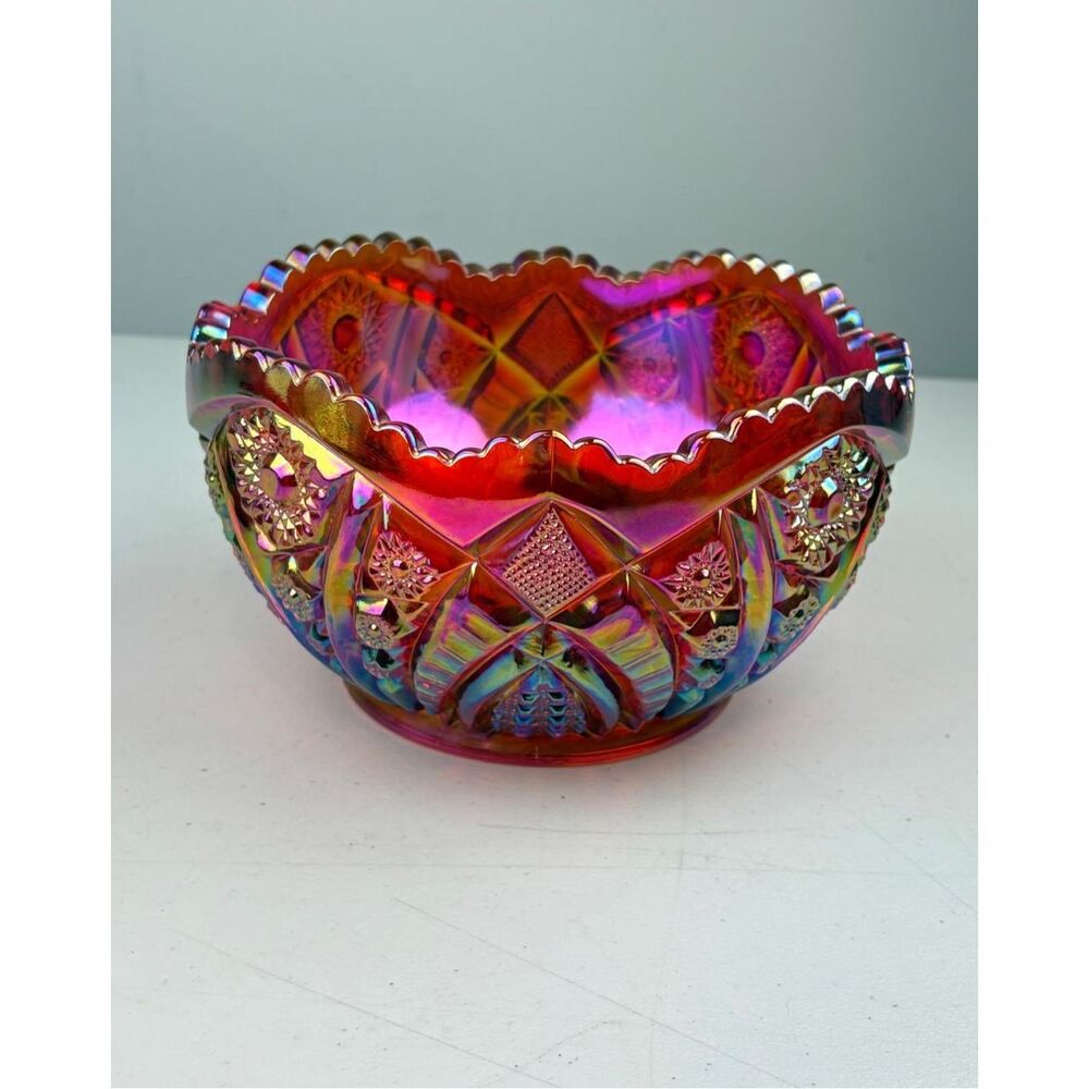 Vintage Indiana Glass Heirloom Sunset Ruby Red Carnival Glass Bowl 8.5in W DI254 - Picture 2 of 8